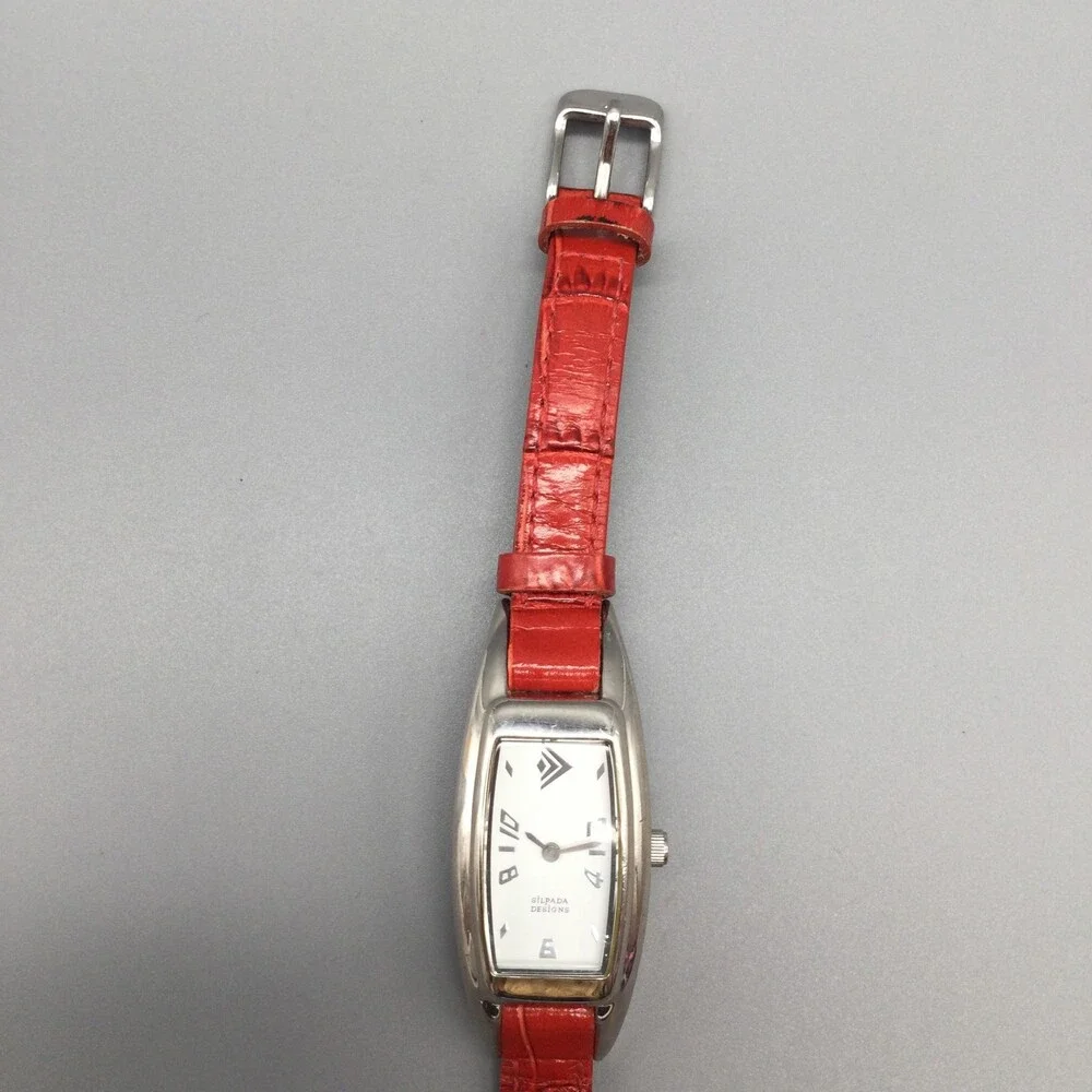 Silpada Designs Womens Watch 21mm White Dial Red Leather Tonneau New Battery